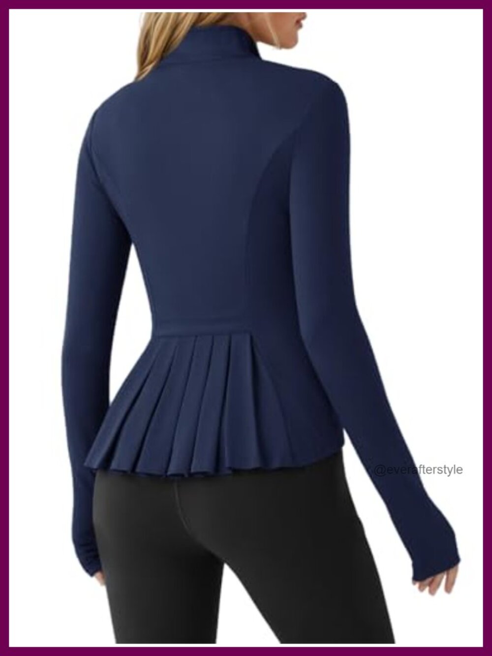 Zip Up Workout Jacket Pleated Lightweight Slim Fit Thumb Hole Pockets